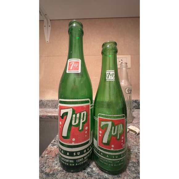 7Up Other - Vintage 7Up Green Glass Bottles Argentina 1L & 0.5L Set Collectible
